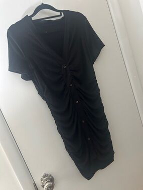 SHEIN Black Ruched Button-Front Midi Dress